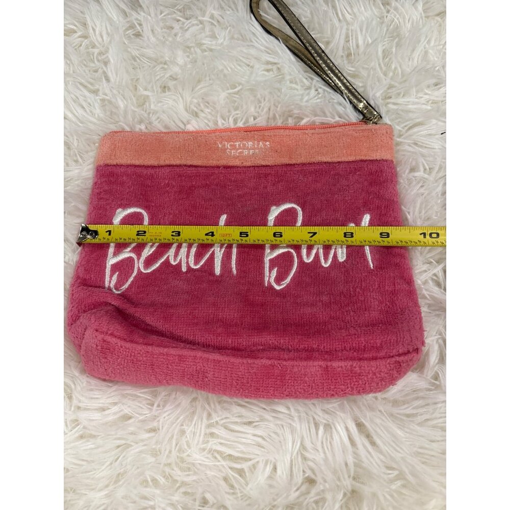 Victorias Secret Beach Bum Pink & Coral Terry Cloth Wristlet Pouch With Zipper C - Picture 8 of 9